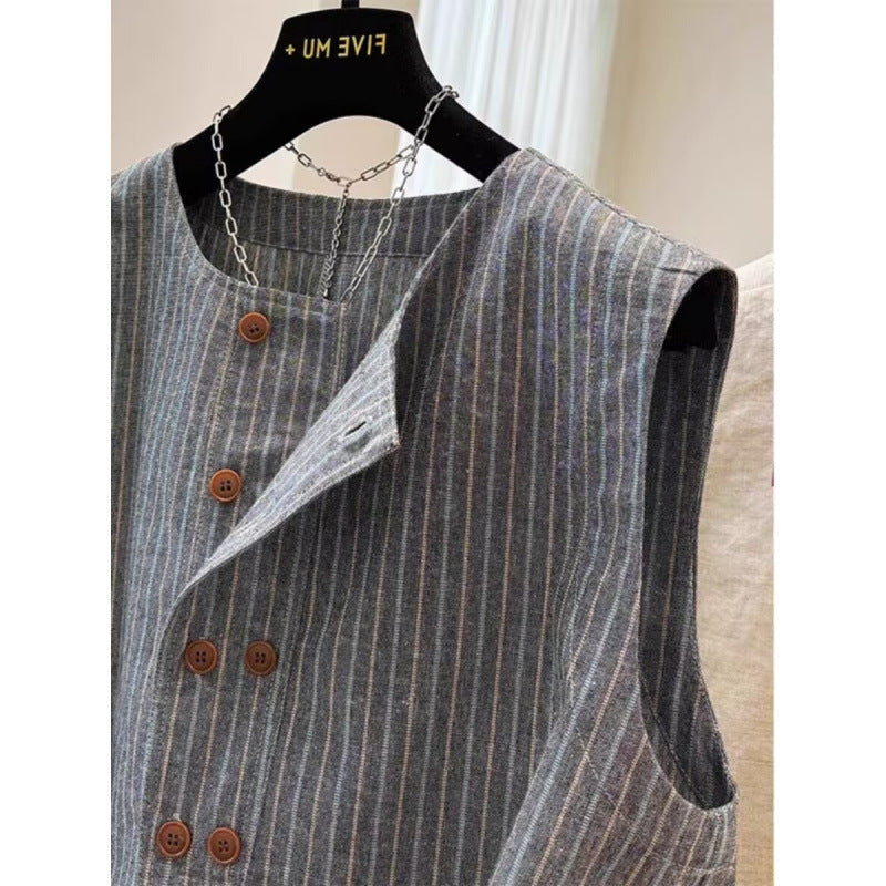Temperament striped sleeveless short outer wear suit vest vest women  summer thin coat top women's trend