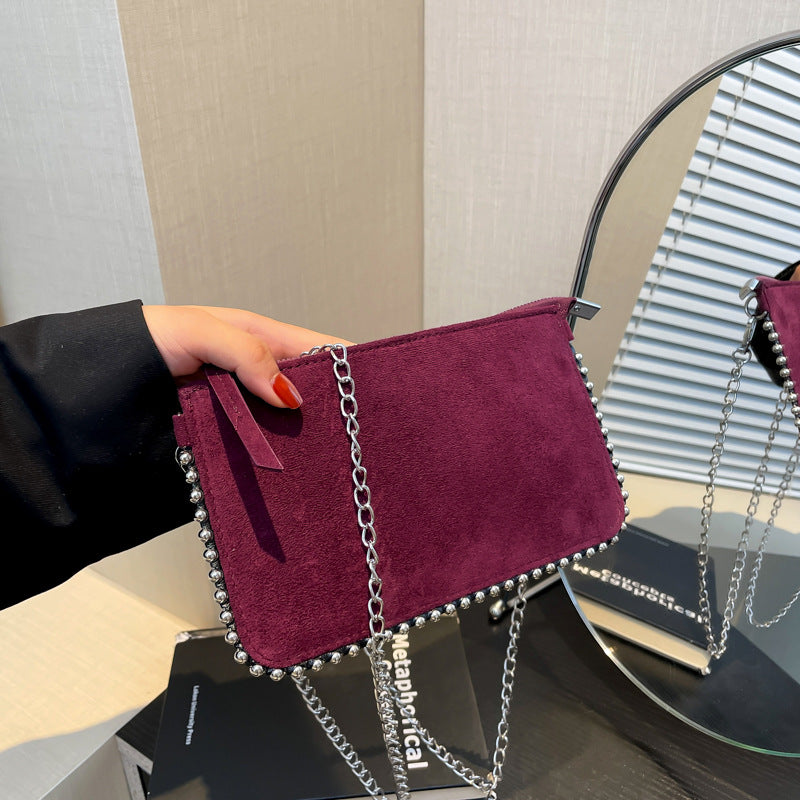 FLOWERSVERSE 2025 Cross-border new chain envelope bag, high-end niche design bead chain matte leopard print bag, messenger women's bag.