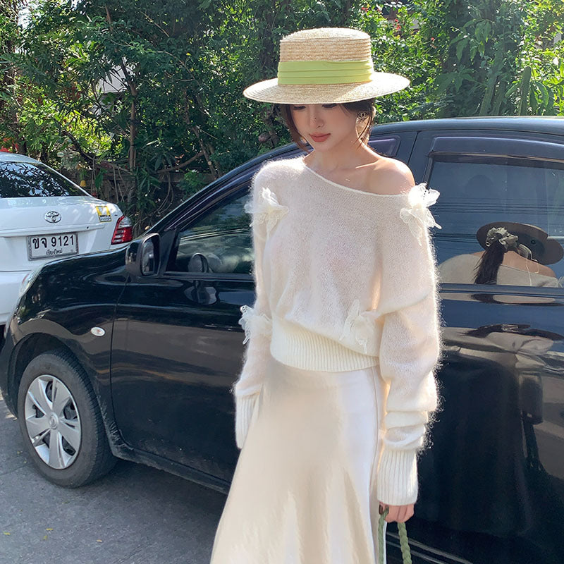 2025 Spring Loose Long Sleeve Crew Neck Mohair Long Sleeve Wool Knitted Sweater Top Sweater 25136