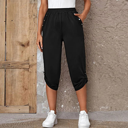 FLOWERSVERSE  European American Summer New Temu  Wish Hot Sale Fashion Casual Cropped Trousers with an Elasticated Waist Women