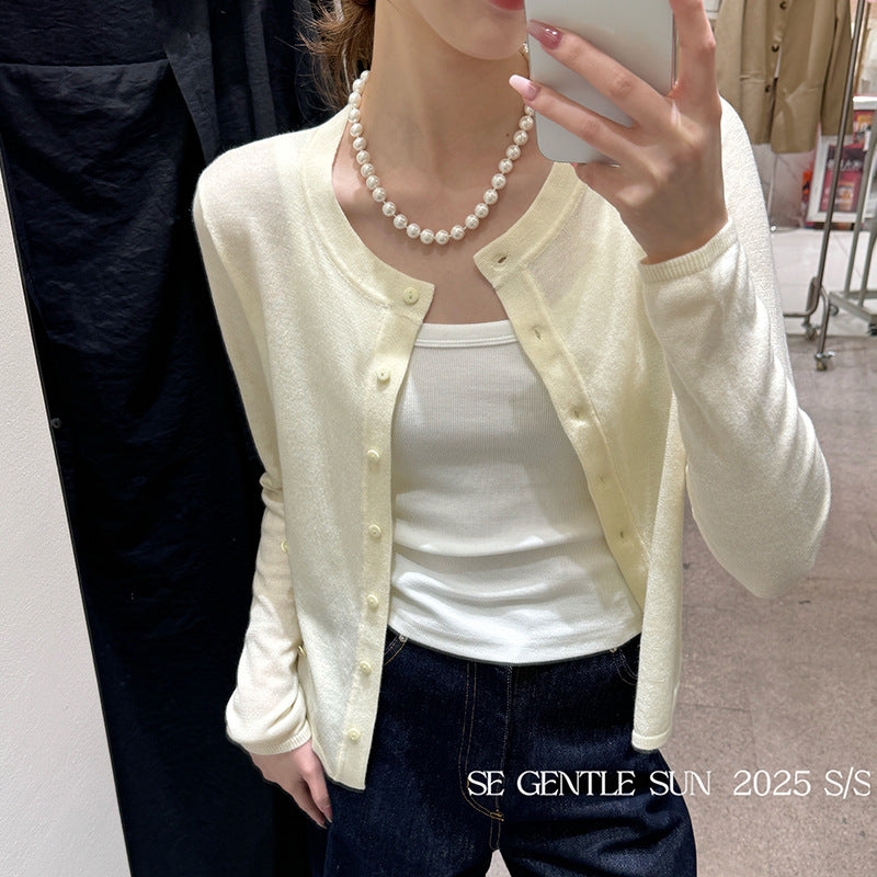 2025 spring and summer new temperament versatile wool knitted cardigan women's long-sleeved sunscreen top 25224