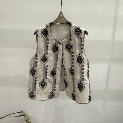 2025 spring style design sense fashion embroidery jacquard retro thin vest temperament outer woman