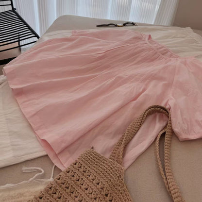 This pink is so beautiful, heavy industry age-reducing short-sleeved top  summer new solid color fat MM thin versatile shirt