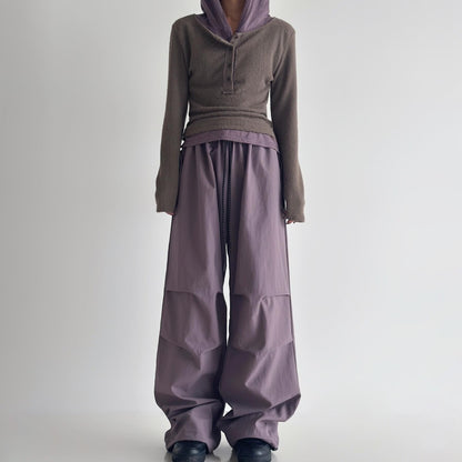 popular tie-dye pleated overalls high-waisted and thin drawstring loose casual sports parachute wide-leg pants