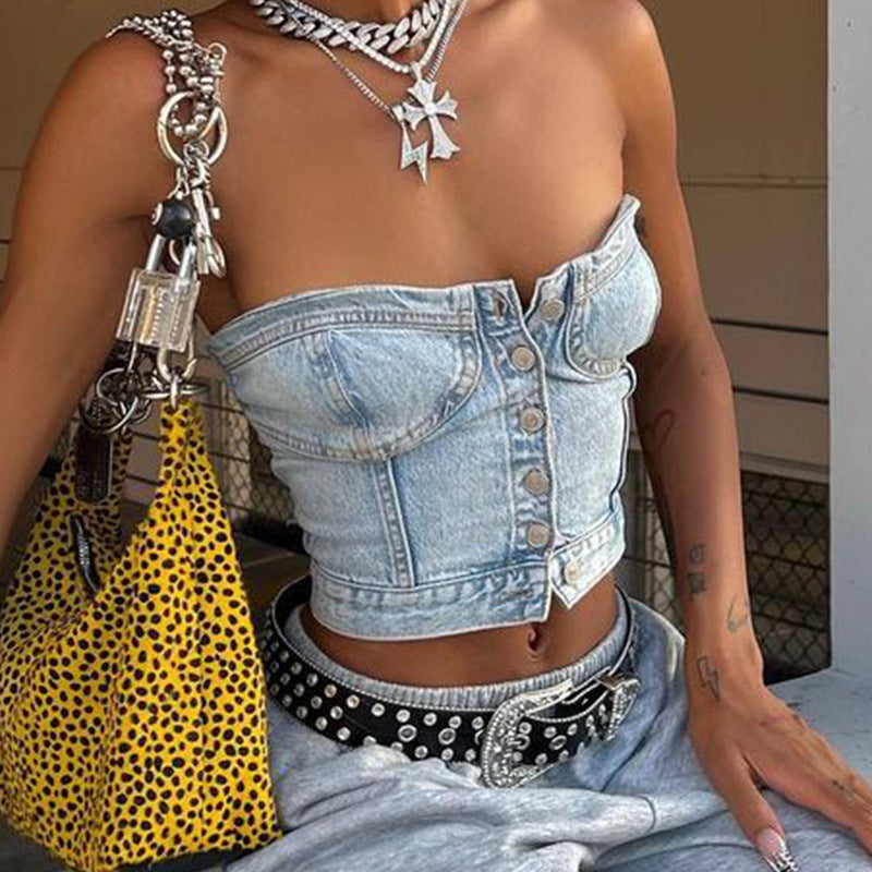 Popular trade New supply Sexy slim waist denim vest women