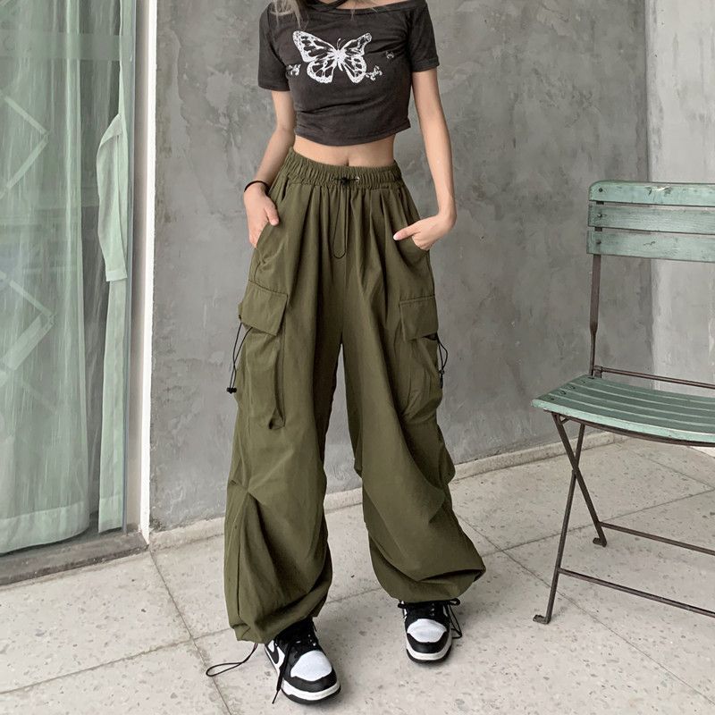 FLOWERSVERSE  American Retro Workwear Casual Pants Women's Summer All-Matching Straight Draping Ankle-Tied Pants Loose Wide Leg Pants Ins