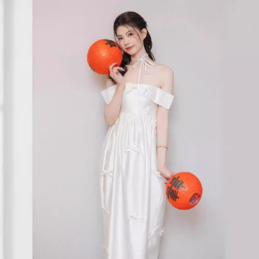 2025 light wedding dress bridal high-end niche tube top satin white morning gown engagement certificate bow dress skirt