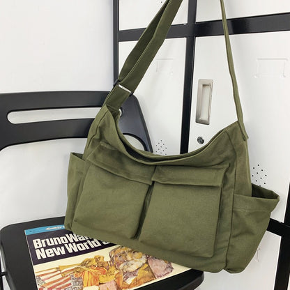 FLOWERSVERSE  Artistic Youth Shoulder Bag Ins Versatile Large Capacity Canvas Bag Summer School Bag for College Students Messenger Bag Women's Bag