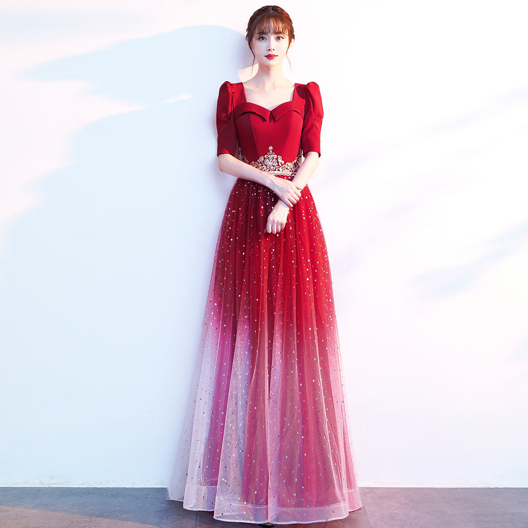 2025 Starry sky evening dress women  new temperament host chorus performance fashion banquet gradual change dress