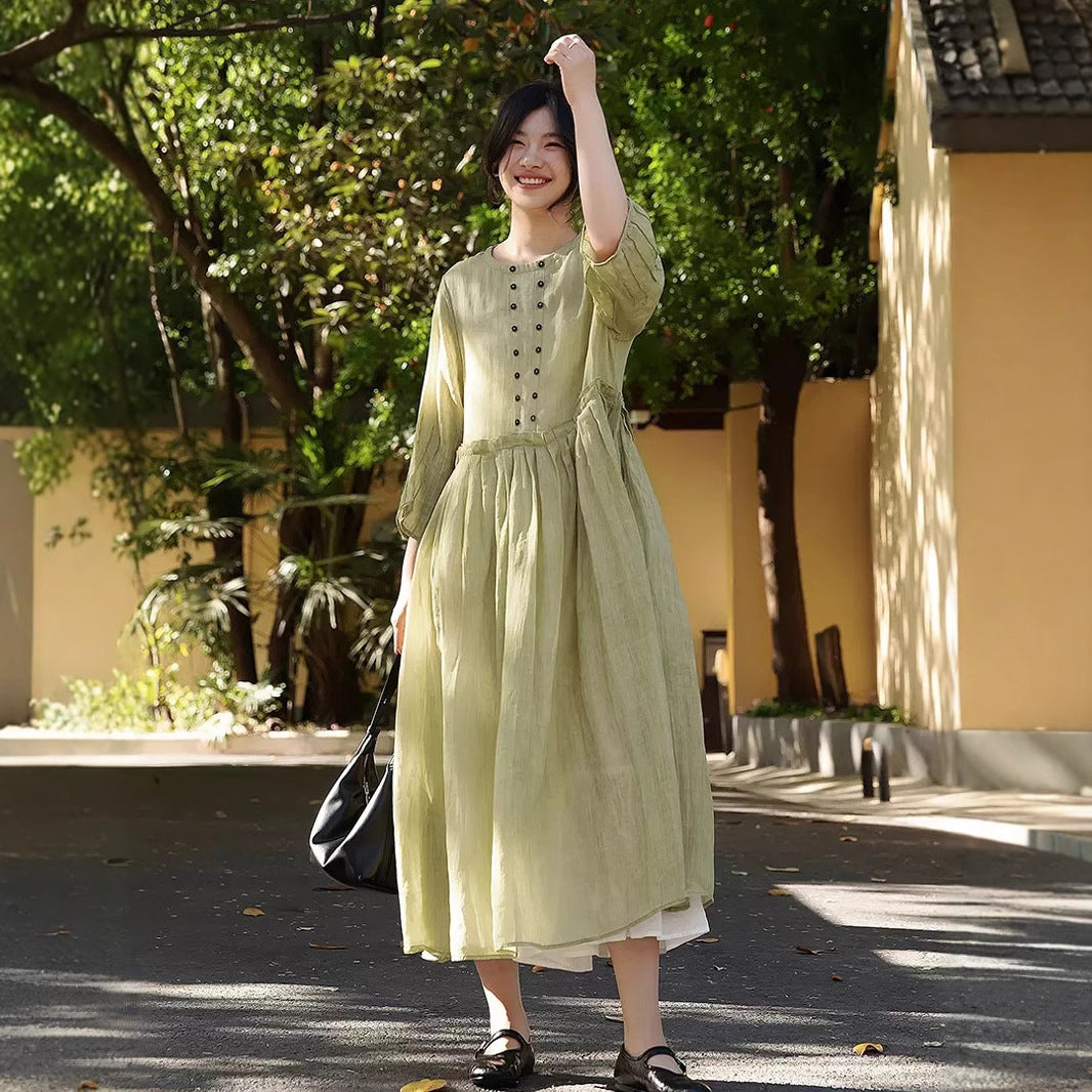 2025 Women's Spring and Summer Women's Skirt Dress Long Dress Grass Green Long Skirt Summer Premium Dress B0650