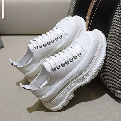 flowersverseMcQueen Platform Canvas Shoes  Summer New Breathable Clunky Sneakers Height Increasing Insole Top Couple Casual White Shoes for Women