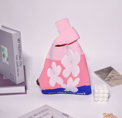 FLOWERSVERSE  INS Internet Hot New Handbag Women's Knitted Bag Japanese and Korean Style All-Match Hand Carrying Casual Tote Bag Factory Wholesale