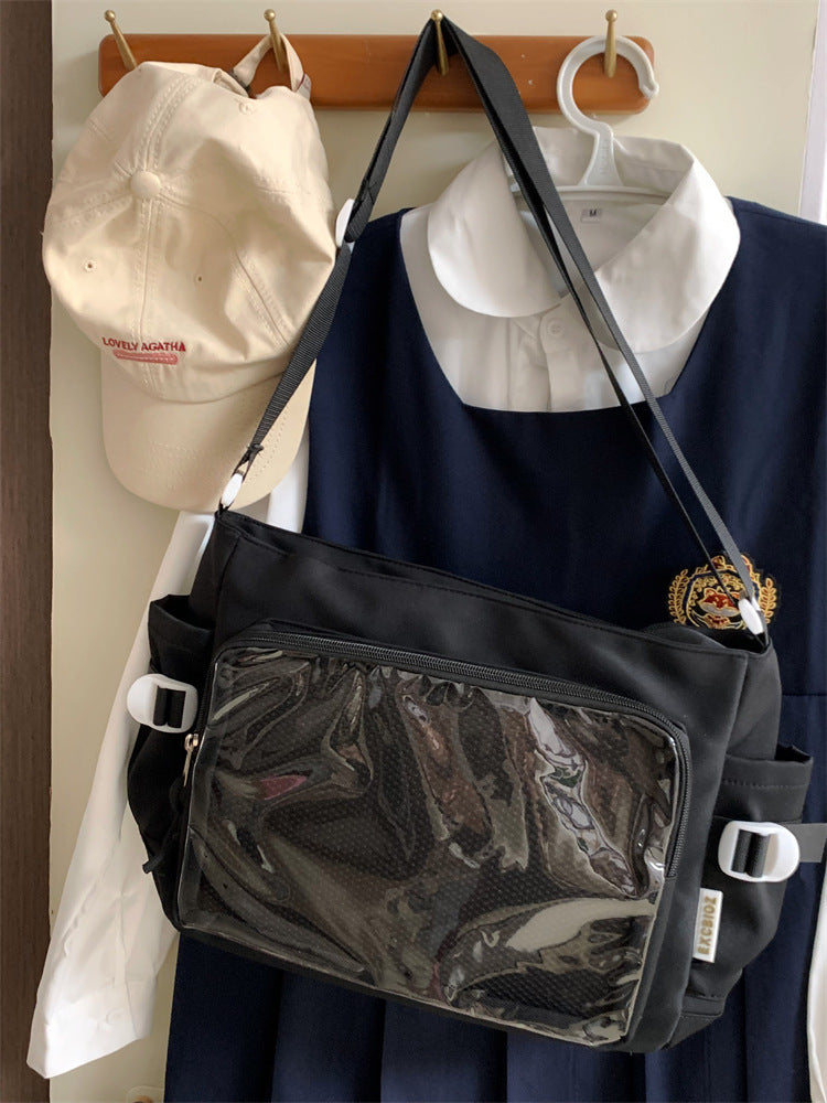 FLOWERSVERSE 2025 Cute college style girl messenger bag Japanese ins student pain bag large capacity casual tie board messenger bag single shoulder