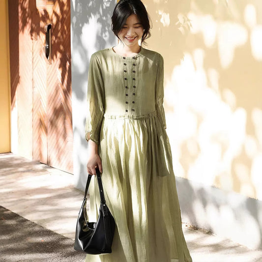 2025 Women's Spring and Summer Women's Skirt Dress Long Dress Grass Green Long Skirt Summer Premium Dress B0650