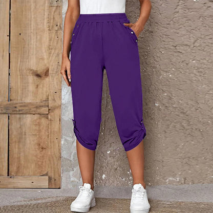 FLOWERSVERSE  European American Summer New Temu  Wish Hot Sale Fashion Casual Cropped Trousers with an Elasticated Waist Women