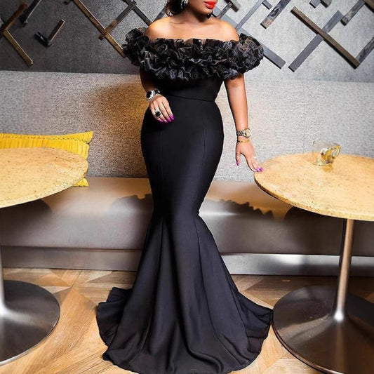 FLOWERSVERSE 2025 spring new elastic knitted belt anti-2025 women's clothing lotus leaf one-word shoulder slim-fitting small trailing women's dress