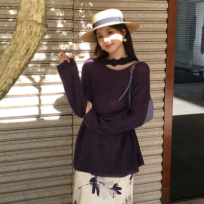 2025 Thirteen Lines  Spring New ins Temperament Elegant Scarf Wool Knitted Sweater Women's 25152