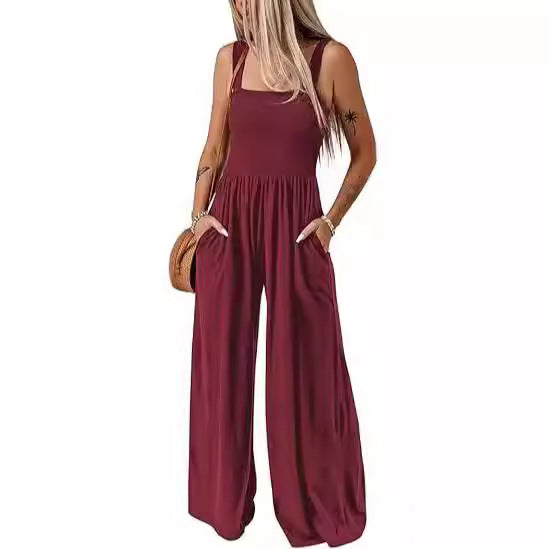 FLOWERSVERSE In the autumn of New, women's basic simple high-waisted knitted off-the-shoulder wide-footed pants women's pure black jumpsuit