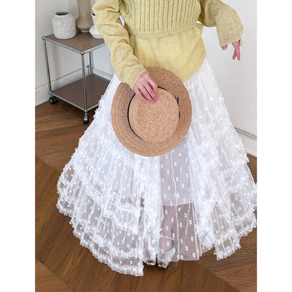 2025  Spring New Korean Version Sweet Lace Princess Fluffy Gauze Skirt Lace A-word Lace Cake Skirt 811-1