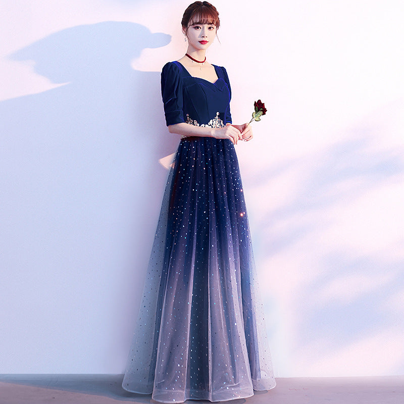 2025 Starry sky evening dress women  new temperament host chorus performance fashion banquet gradual change dress