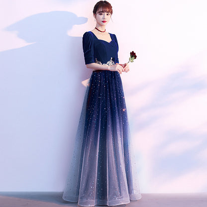 2025 Starry sky evening dress women  new temperament host chorus performance fashion banquet gradual change dress