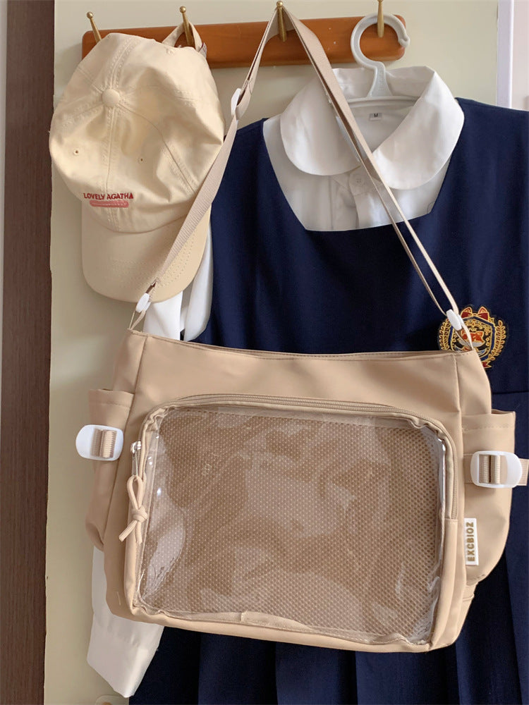 FLOWERSVERSE 2025 Cute college style girl messenger bag Japanese ins student pain bag large capacity casual tie board messenger bag single shoulder