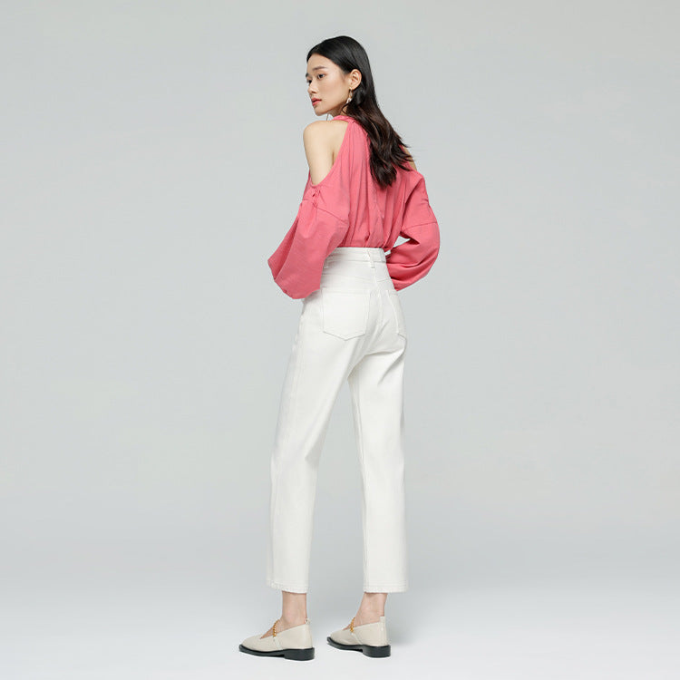 2025 Jeans Women's Autumn Lycra Universal Elastic White Elegant Smart Tall Skinny Women's Nine-point Jeans