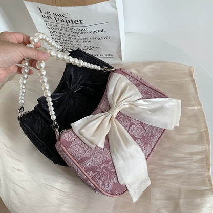 FLOWERSVERSE 2025 Pink girl fresh and sweet pearl handbag bag niche design bow shoulder crossbody women bag bag