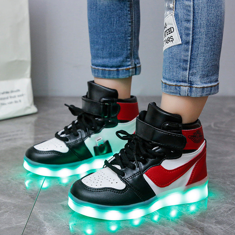 flowersverse USB Charging Light Shoes Led Shuffle Dance Shoes Luminous Children Boys Girls AJ Student Leisure Sneaker Tide