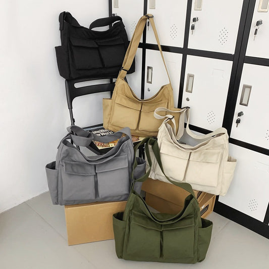 FLOWERSVERSE  Artistic Youth Shoulder Bag Ins Versatile Large Capacity Canvas Bag Summer School Bag for College Students Messenger Bag Women's Bag