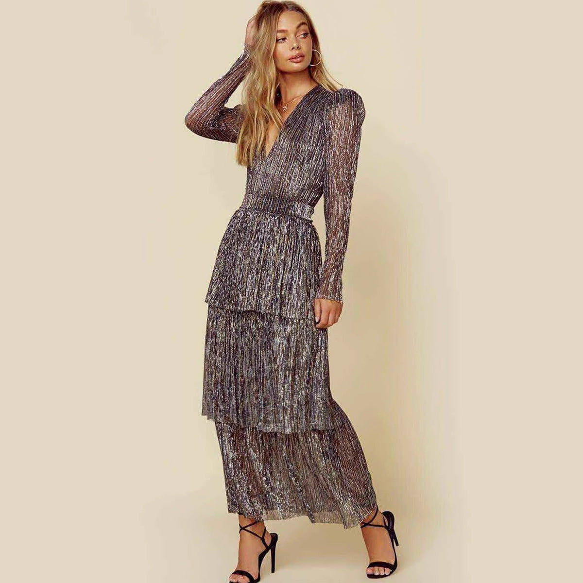 FLOWERSVERSE 20252025  new 2025 trade fashion long dress temperament commuting black printing high waist irregular long dress dress