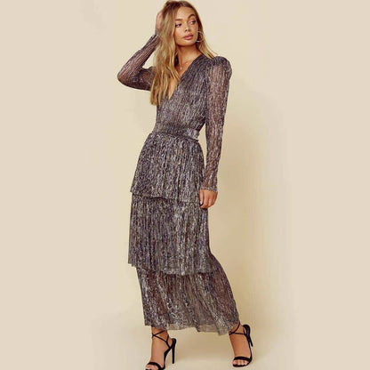FLOWERSVERSE 20252025  new 2025 trade fashion long dress temperament commuting black printing high waist irregular long dress dress