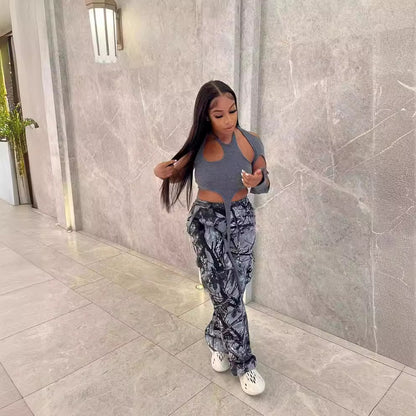 FLOWERSVERSE  T23318 European and American Women's Clothing Fashion Casual Camouflage Printed Overalls Exclusive for Cross-Border One Piece Dropshipping