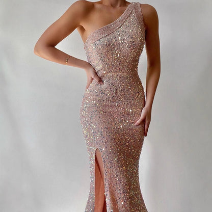 FLOWERSVERSE 2025 New pure desire small wild cat, splicing off-the-shoulder skirt elastic slim grinding temperament hip-wrapped dress