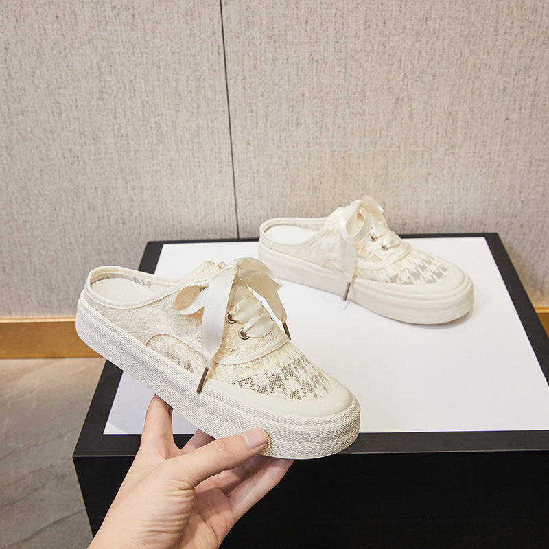 2025 Baotou half slippers women's shoes summer wear  new small white single shoes Internet celebrity flat sandals summer lazy shoes