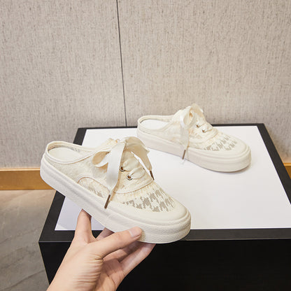 2025 Baotou half slippers women's shoes summer wear  new small white single shoes Internet celebrity flat sandals summer lazy shoes