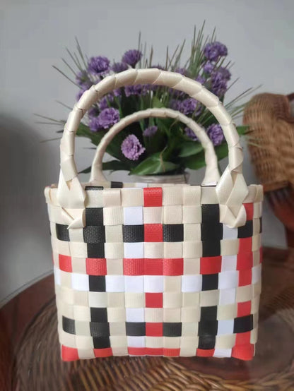 FLOWERSVERSE  Free Shipping Popular Small Bag Vegetable Basket PVC Woven Bag Open Children Small Clutch Hand Gift Bag Women's Bag