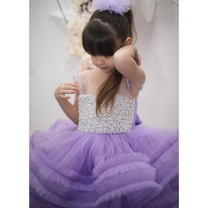 flowersverse European and American Girls' Dress  New Fairy Sweet Small Trailing Host Model Catwalk Show Children Costume