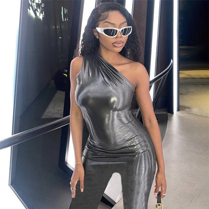 style  spring and summer new product slanted shoulder sleeveless waist hip lift women's onesie trousers women's nightclub wholesale