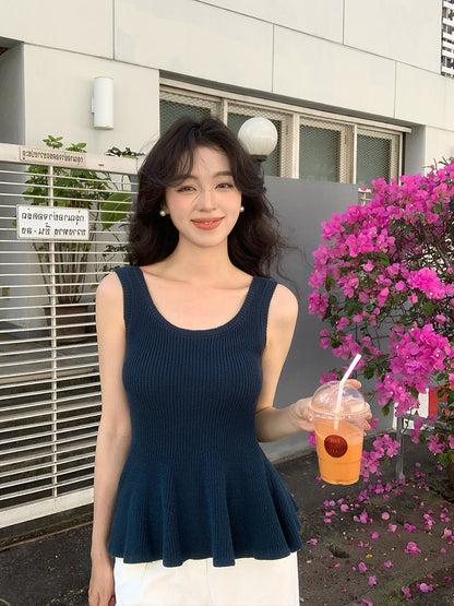 2025 spring and summer new thin temperament versatile solid color fishtail knitted suspender small vest women 25158