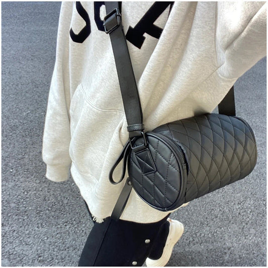 FLOWERSVERSE 2025 Rhombus cylinder bag women's messenger women's bag  spring new trend Popular style versatile Popular style wide shoulder strap bucket bag