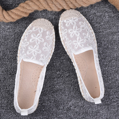 flowersverseSummer Women's Shoes Thin Pumps Linen Fisherman Shoes Women's Slip-on Lace Hollow-out Old Beijing Soft Bottom Cloth Shoes