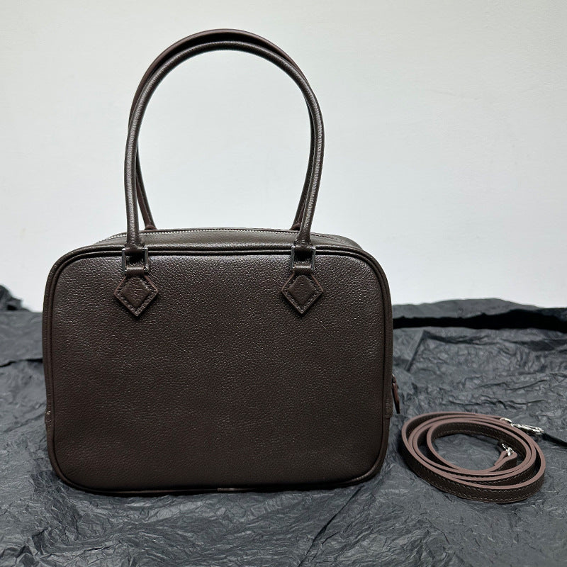 FLOWERSVERSE  High-End Quality  New First Layer Cowhide FINSBURY Leather Feather Bag Versatile Retro Handbag Women's Small Square Bag