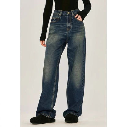 Siyuan, open J, the same V-shaped n high street jeans, casual high-waisted loose denim wide-leg pants, women's 8940