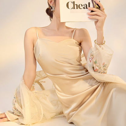 Fujia daughter  summer new celebrity high-end acetic acid dress fashion temperament suspender skirt LZ824