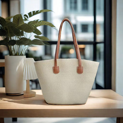 FLOWERSVERSE  Straw Bag Women's Summer Seaside Tote Bag Large Capacity Woven Shoulder Bag Rattan Woven Straw Bag Vegetable Basket Bucket Bag Fashion