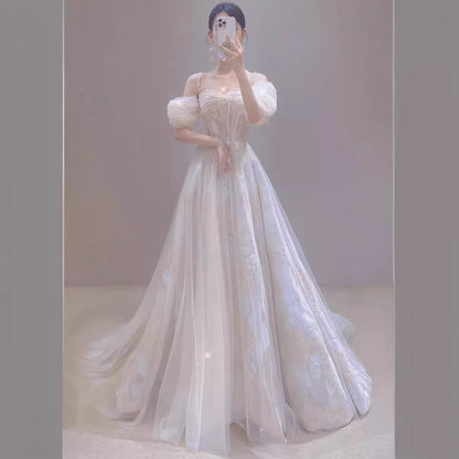 Romantic fairy toast dress bride engagement high-end light luxury niche wedding banquet birthday word shoulder evening dress dress dress