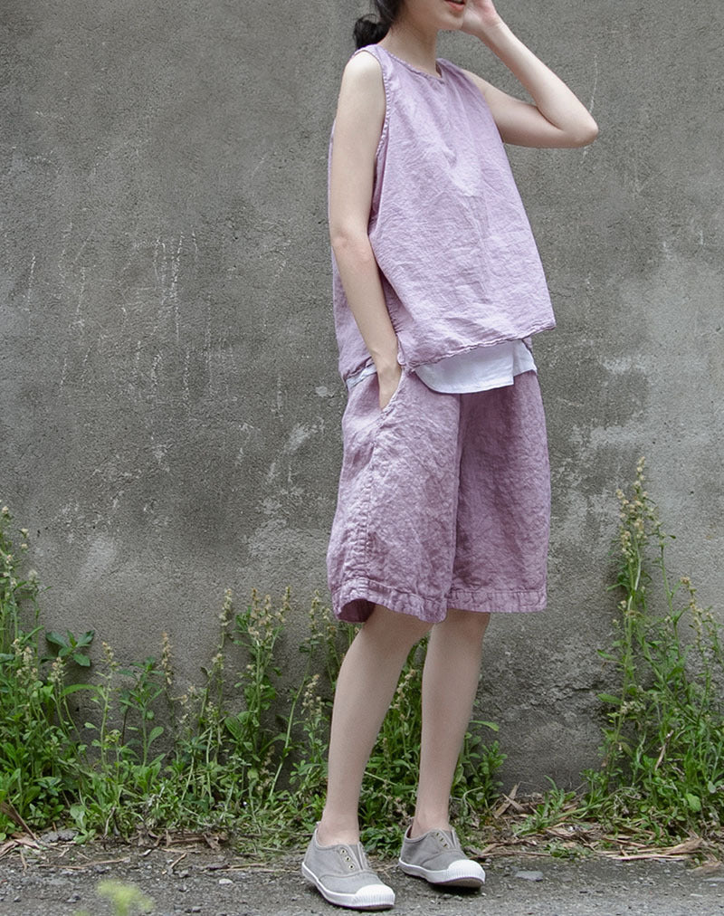 summer refreshing design short casual pants linen breathing mottled literary wide-leg shorts