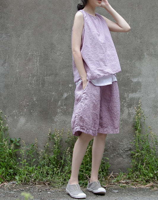 summer refreshing design short casual pants linen breathing mottled literary wide-leg shorts