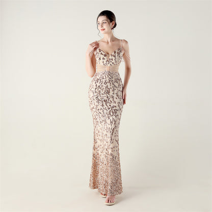 33396 # new heavy industry beaded mid-waist beaded fishtail evening dress, red carpet wedding banquet dress